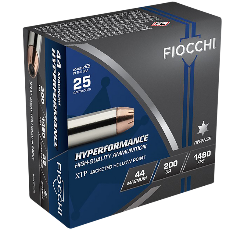 Fiocchi Hyperformance 44 Rem Mag 200gr Hornady XTP Hollow Point Handgun Ammo, 25 Round Box - 44XTPB25