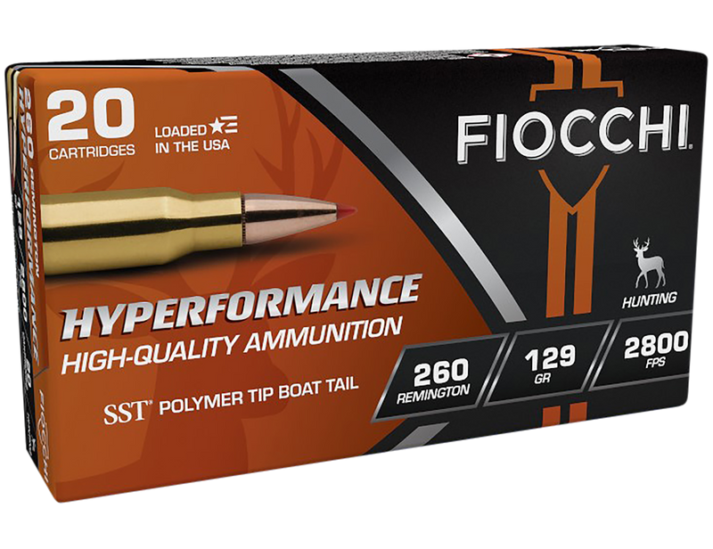 Fiocchi Hyperformance 260 Rem 129gr Super Shock Tip Rifle Ammo, 20rd Box - 260HSA