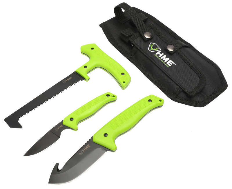 HME 3-Piece Field Kit Fixed Blade Knife Set, Green - KN3PFK