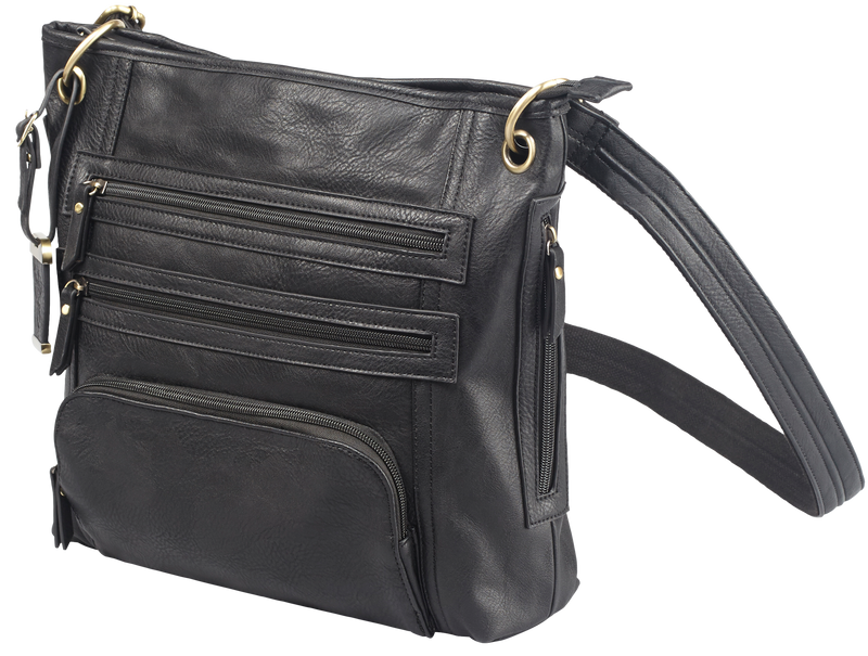 Bulldog Cases Cross Body Purse with Holster, Black Leather - BDP038