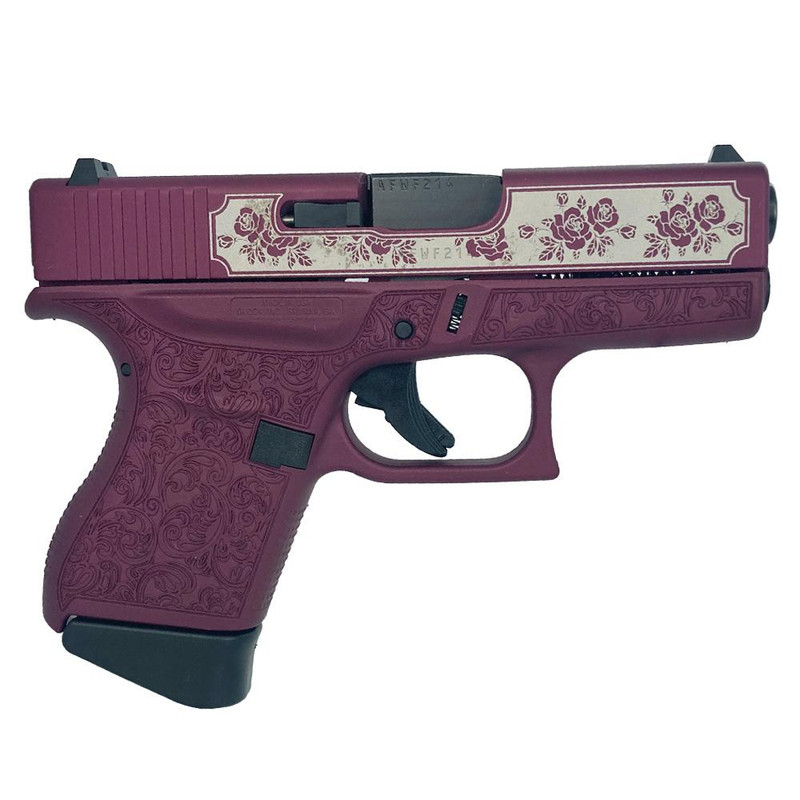 Glock 43 9mm 3.41" 6rd Pistol, Black Cherry with Custom Engraved Slide - UI4350201
