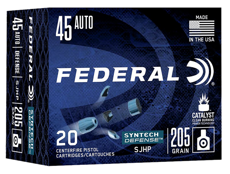 Federal Syntech Defense 45 ACP 205gr Segmented Jacketed Hollow Point Handgun Ammunition, 20 Round Box - S45SJT1
