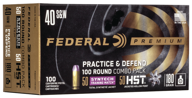 Federal Premium Practice & Defend 40 S&W 180gr HST/Syntech 100rd - P40HST1TM100
