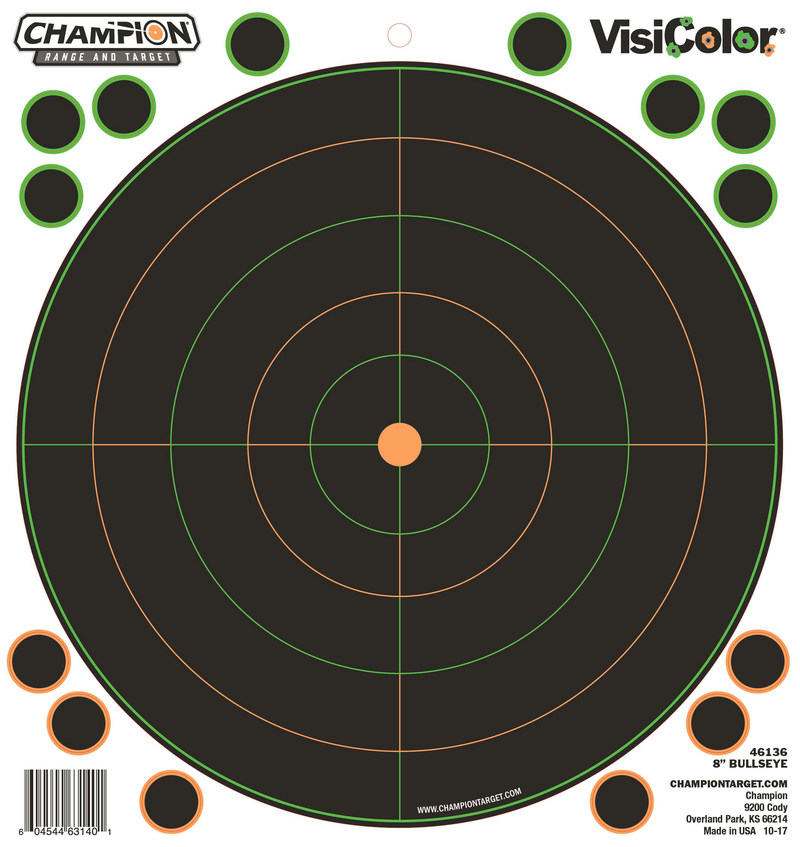 Champion VisiColor 8" Bullseye Self-Adhesive Paper Target 5 Pack - 46136