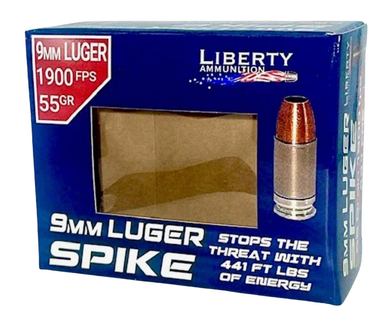 Liberty Ammunition Spike 9mm Luger 55gr HP 1900 fps 20rd - LA-SPI9MM-55-2000