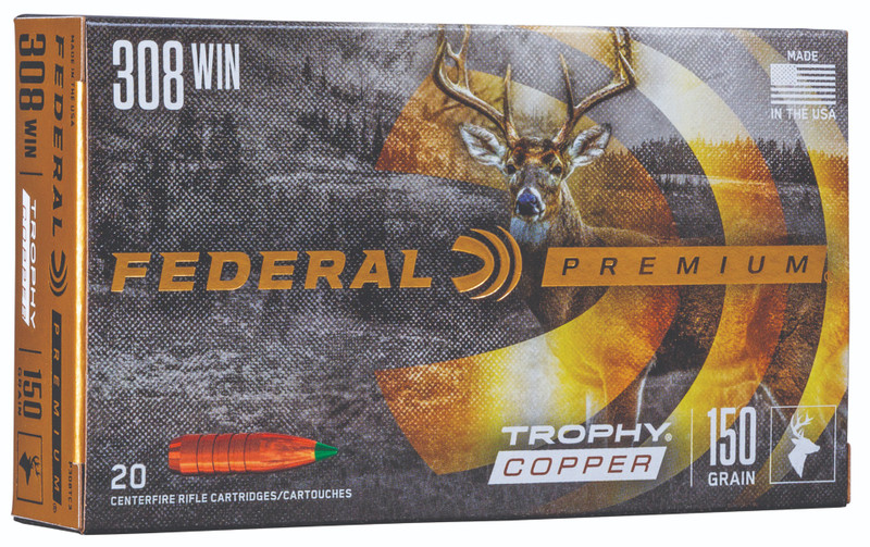 Federal Premium 308 Win 150gr Trophy Copper Rifle Ammo, 20rd Box - P308TC3