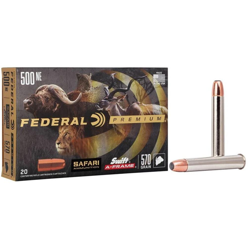 Federal Premium Safari Cape-Shok .500 Nitro Express 570gr Swift A Frame Rifle Ammunition, 20rd - P500NSA