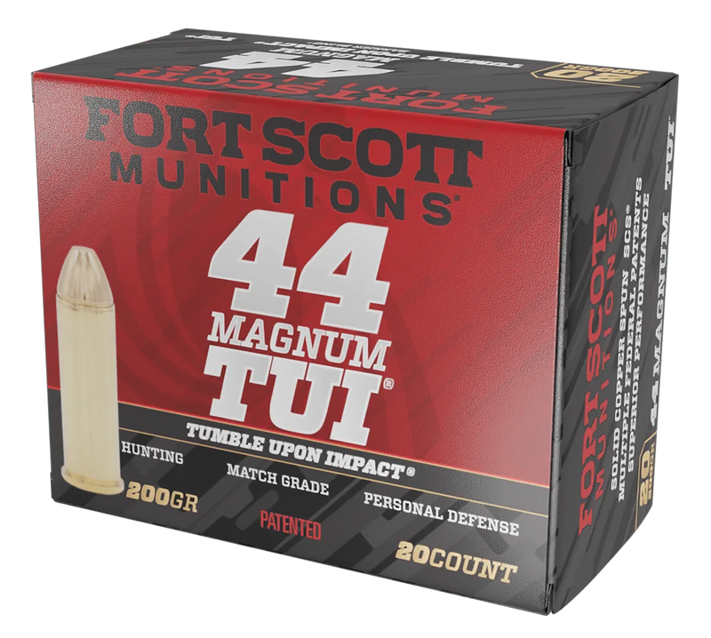 Fort Scott Munitions 44 Rem Mag 200gr Solid Copper Spun Tumble Upon Impact (TUI) Handgun Ammo, 20 Per Box - 44MAG200SCV