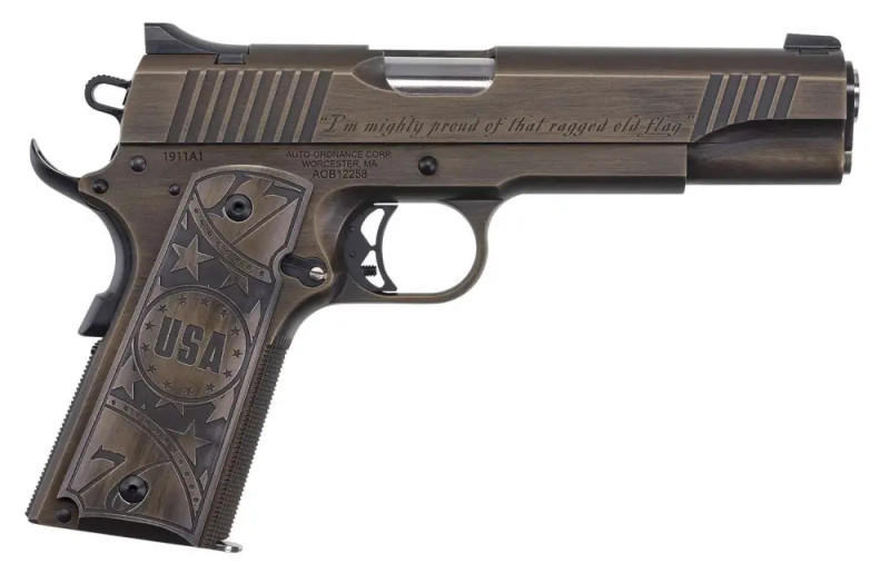 Auto Ordnance 1911 Old Glory 45 ACP 5" 7rd Pistol, Bronze/Black Engraved - 1911TCAC11N