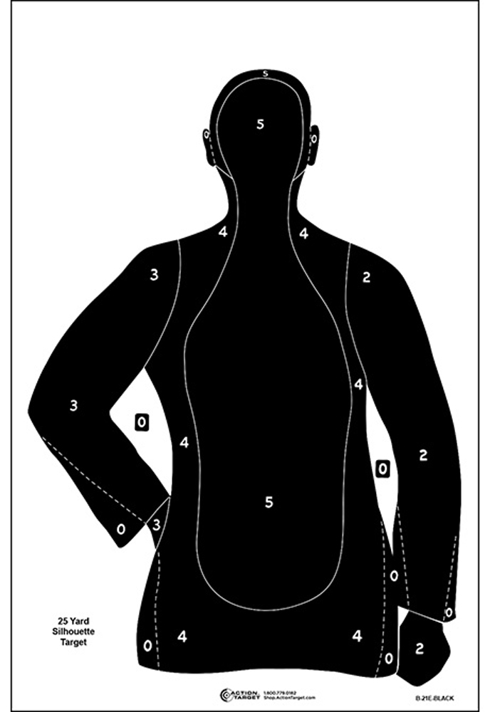 Action Target B-21E Qualification Silhouette Paper Target, Black - B21EBLACK100