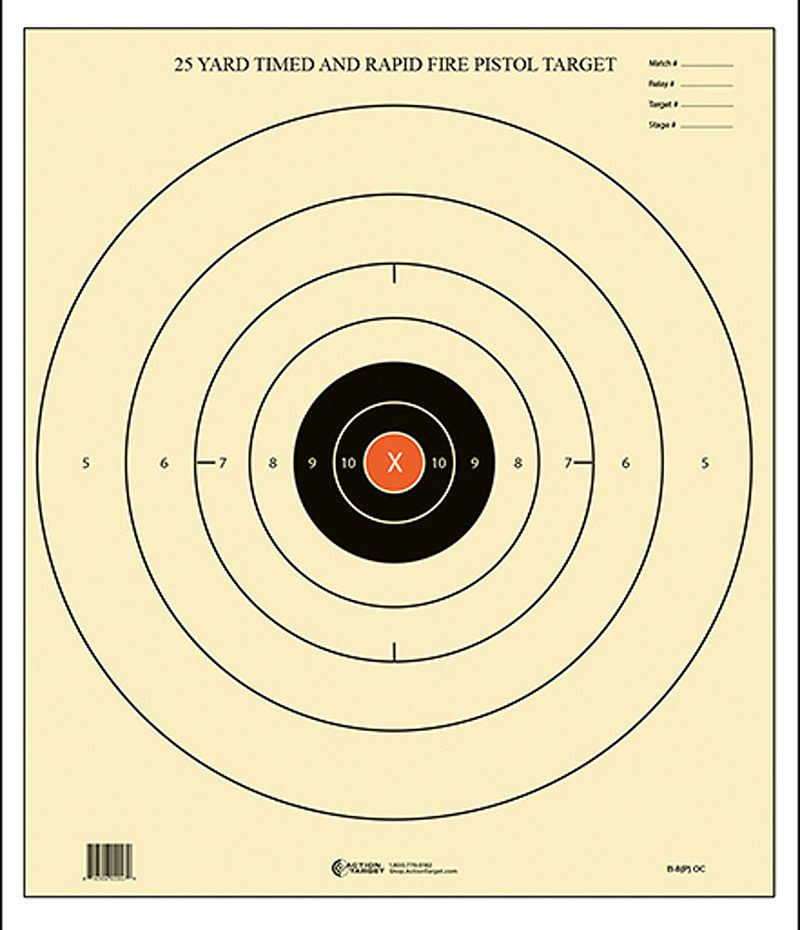 Action Target B-8 NRA Competition Bullseye Paper Target, Black/White with Orange Center - B8POC100