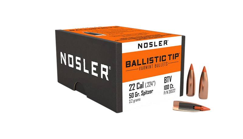 Nosler Ballistic Tip Varmint 22 Cal 50gr Spitzer Point Orange Tip - 39522