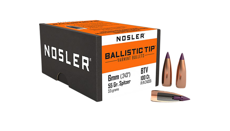 Nosler Ballistic Tip Varmint 6mm 55gr Spitzer Rifle Bullets 100ct - 24055