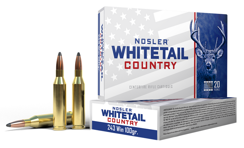 Nosler Whitetail Country 243 Win 100gr Solid Base Soft Point Rifle Ammo, 20rd Box - 40122