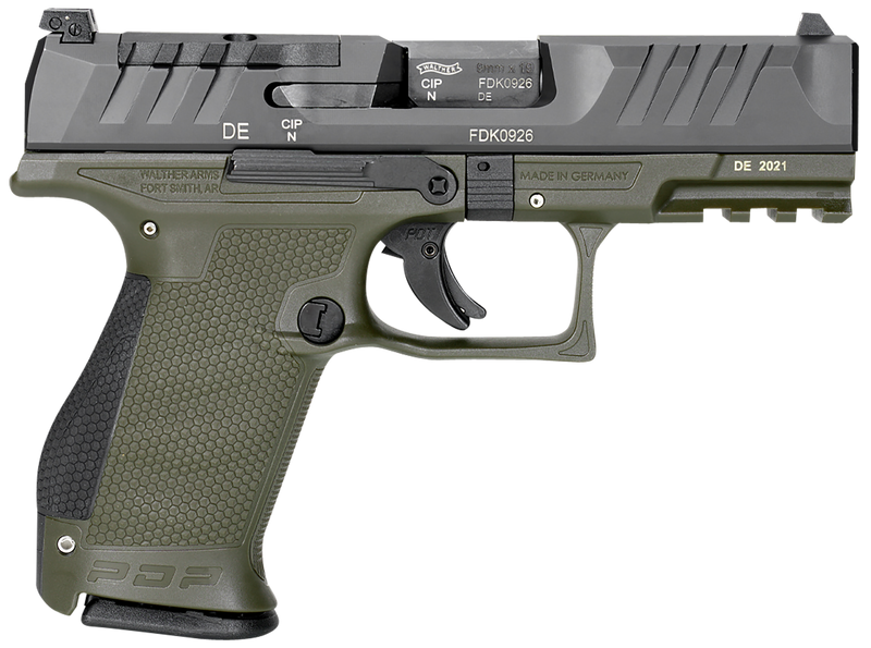 Walther PDP Compact 9mm Luger 4" 15rd Pistol, Black/OD Green - 2858428