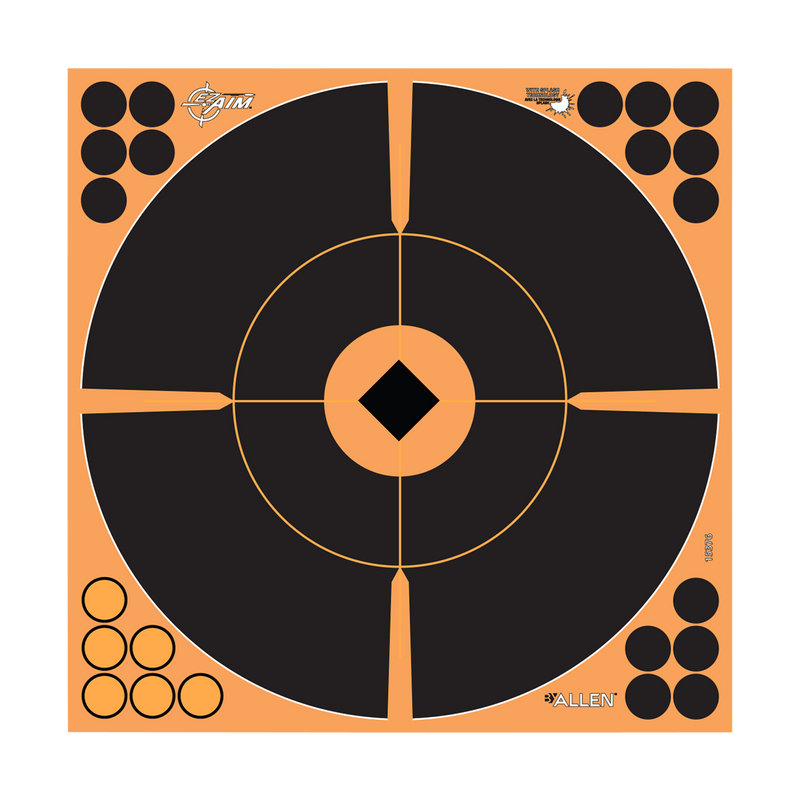 EZ-Aim Splash Reactive Self-Adhesive Bullseye Paper Targets 12" Black/Orange - 15376