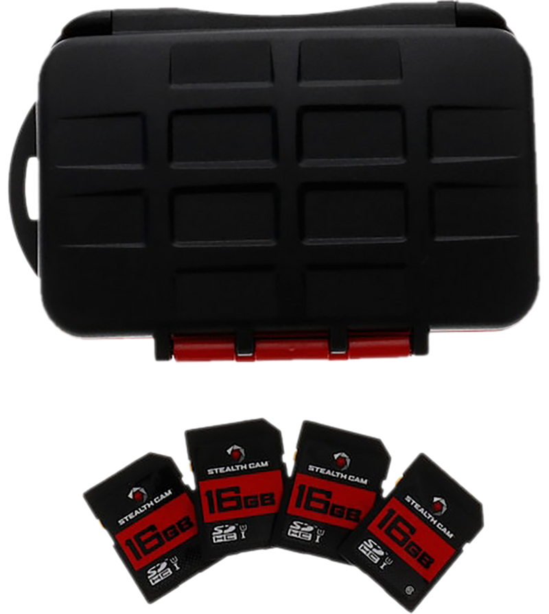 Stealth Cam Memory Card Storage Case, Black/Red - STCMCSC16GB4PK