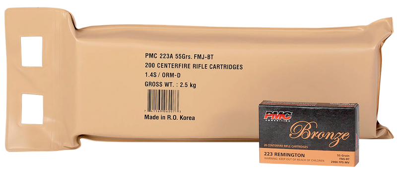 PMC Bronze Battle Pack 223 Rem 55gr FMJ Boat Tail 200rd - 223ABP