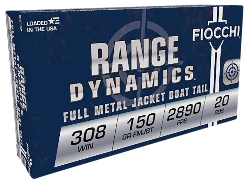 Fiocchi Range Dynamics 308 Win 150gr Full Metal Jacket Boat Tail Rifle Ammo, 20-Round Box - 308A