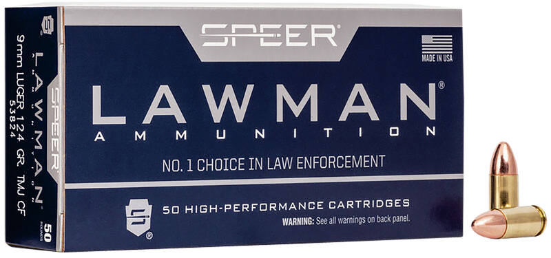 Speer Lawman Clean-Fire 9mm Luger 124gr TMJ Handgun Ammunition, 50/Box - 53824
