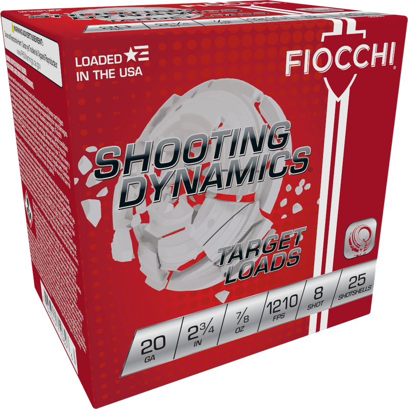 Fiocchi Shooting Dynamics Plastic 20 Gauge 7/8 oz #8 Shot 25 Round Box - 20SD8