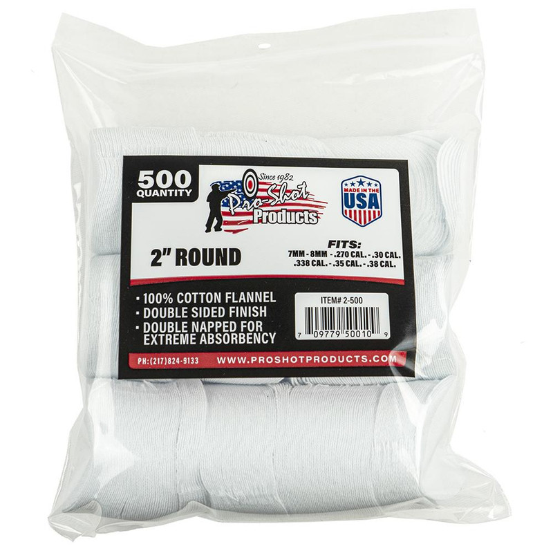Pro-Shot 2" Round Cleaning Patches .270-.38 Caliber 500 Count - 2-500