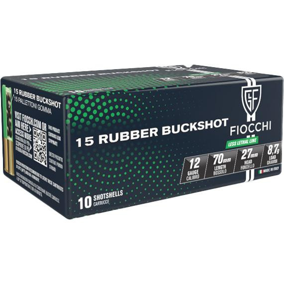 Fiocchi Defense Dynamics Plastic 12 Gauge 15 Pellet Rubber Buck 10 Round Box - 12LERB10