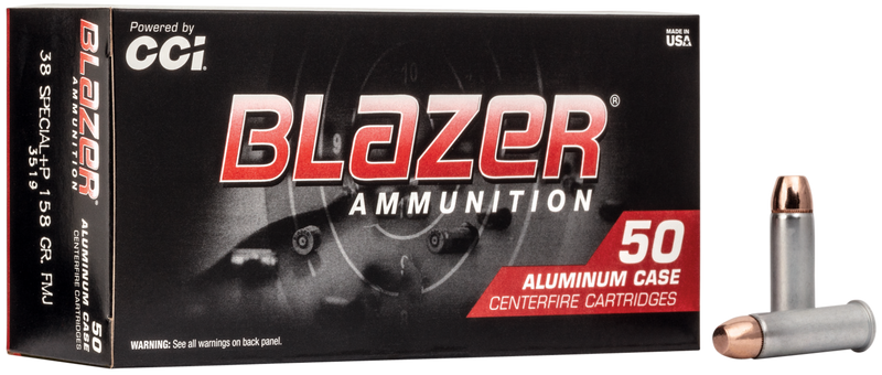 CCI Blazer .38 Special +P 158gr FMJ Handgun Ammunition, 50 Rounds - 3519