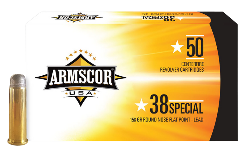 Armscor USA 38 Special 158gr Lead Round Nose Flat Point Handgun Ammo, 50rd Box - FAC385N
