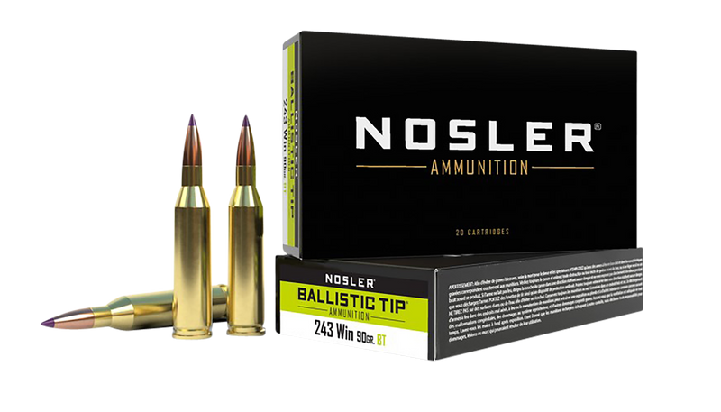 Nosler Ballistic Tip 243 Win 90gr Spitzer Ballistic Tip Rifle Ammunition, 20 Rounds - 40050