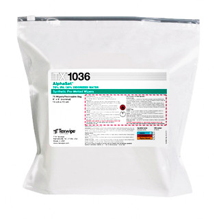 Texwipe TX1036 AlphaSat 6x6 polyester cleanroom wiper pre-wetted 70% IPA bag (front)