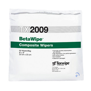 Texwipe TX2009 BetaWipe 9" x 9" Polypropylene/Cellulose Cleanroom Wiper Bag (Front)