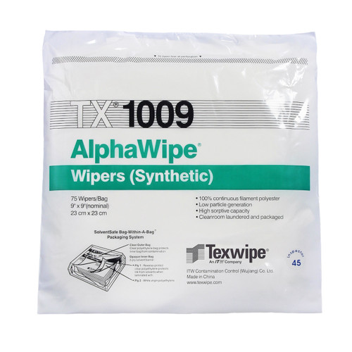 Texwipe TX1009 AlphaWipe 9x9 polyester cleanroom wiper bag (front)