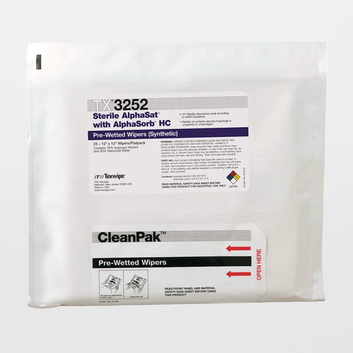 Texwipe TX3252 Sterile AlphaSat w/ AlphaSorb 12" x 12" Polyester Wiper Pre-Wetted 70% IPA