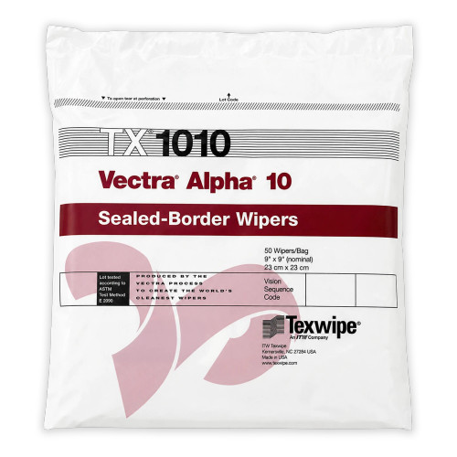 Texwipe TX1010 Vectra Alpha10 9x9 polyester cleanroom wiper sealed-border wipers bag (front)