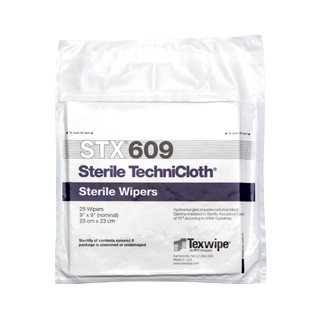 Texwipe STX609 Sterile TechniCloth 9" x 9" Cellulose and Polyester Cleanroom Wiper Bag (Front)