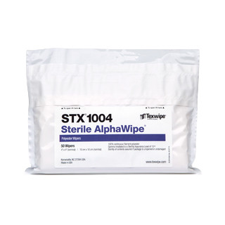 Texwipe STX1004 Sterile AlphaWipe 4" x 4" Polyester Cleanroom Wiper Bag (Front)