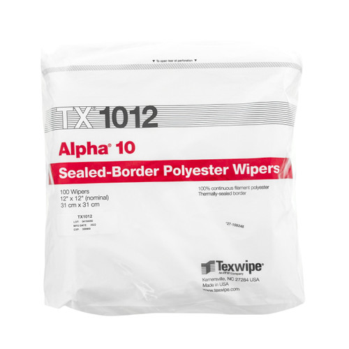 Texwipe TX1012 Alpha10 12" x 12" Polyester Cleanroom Wiper Bag (Front)
