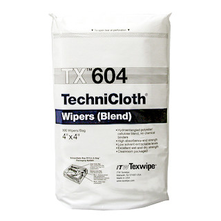Texwipe TX604 TechniCloth 4x4 cellulose/polyester cleanroom wiper bag (front)