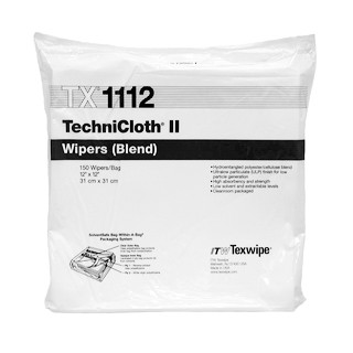 Texwipe TX1112 TechniCloth II 12" x 12" Cellulose and Polyester Cleanroom Wiper Bag (Front)