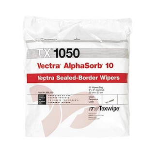 Texwipe TX1050 Vectra AlphaSorb 10 9" x 9" Polyester Cleanroom Wiper Bag (Front)
