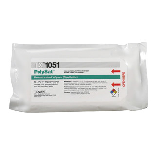 Texwipe TX1051 PolySat 9 x 11 polypropylene cleanroom wiper pre-wetted 70% IPA (front)