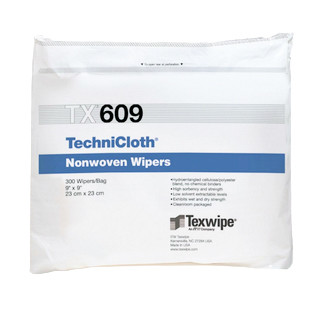 Texwipe TX609 TechniCloth 9x9 cellulose/polyester cleanroom wiper bag (front)