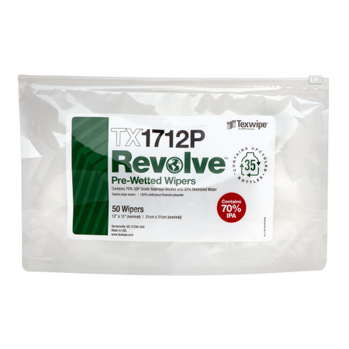 Texwipe TX1712P Revolve 12" x 12" Upcycled Polyester Cleanroom Wiper Pre-Wetted 70% IPA