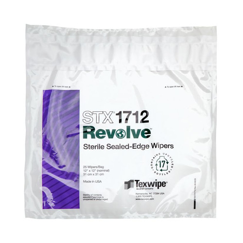 Texwipe STX1712 Sterile Revolve 12" x 12" Upcycled Polyester Cleanroom Wiper Bag (Front)