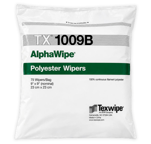 Texwipe TX1009B AlphaWipe 9x9 polyester cleanroom wiper bag (front)