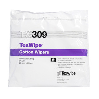 Texwipe TX309 TexWipe 9x9 cotton cleanroom wiper bag (front)