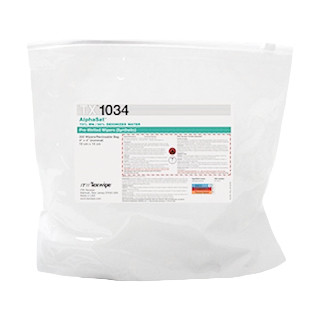 Texwipe TX1034 AlphaSat 4" x 4" Polyester Cleanroom Wiper Pre-Wetted 70% IPA Bag (Front)