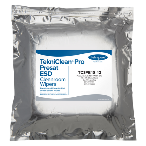 TekniClean Pro ESD Polyester Knit Wiper, Sealed Border, 12″x 12″