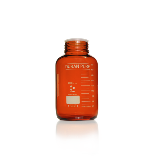 DWK 818666307 PURE GLS 80® Bottle, wide mouth, amber, with protective cover, without screw cap and pouring ring, 2000 mL